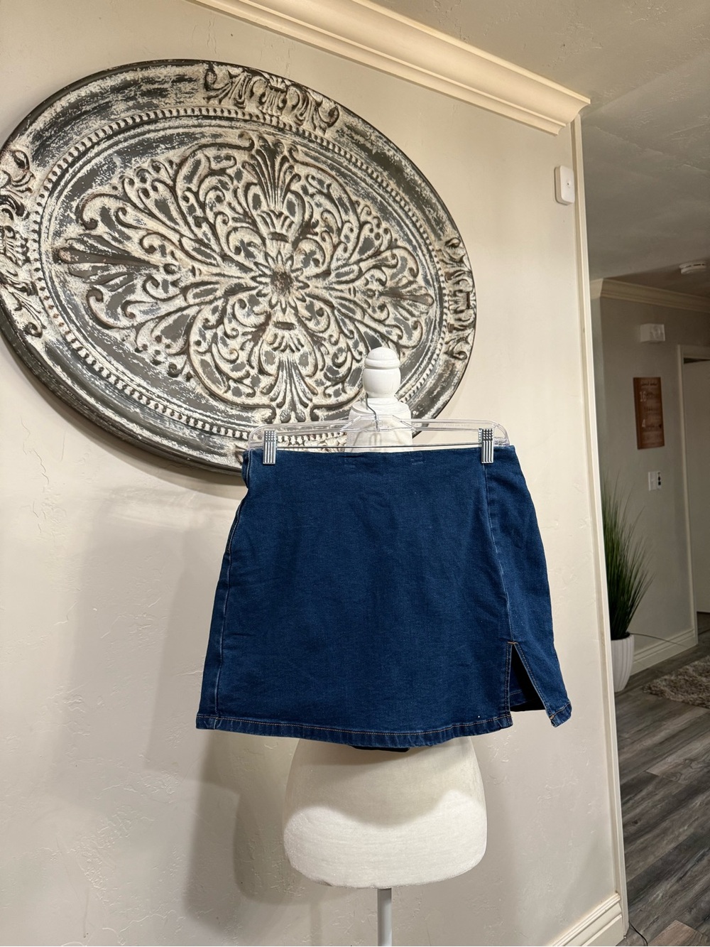 Women's Navy Denim Skort with Front Side Slit